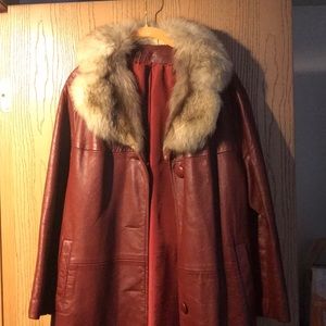 Vintage leather with real fur trim coat